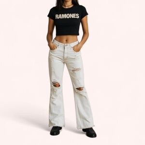 One Teaspoon White Westender Distressed Flare Jeans Low Rise Ripped Barrel Sz 26